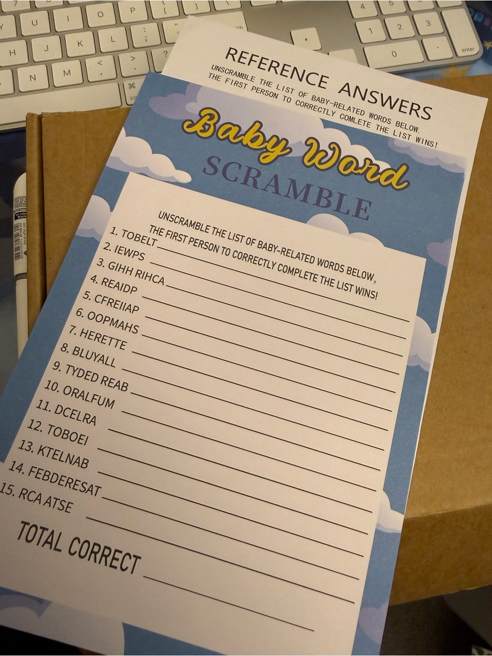Baby Word Scramble for Baby Shower - 22 Sheets